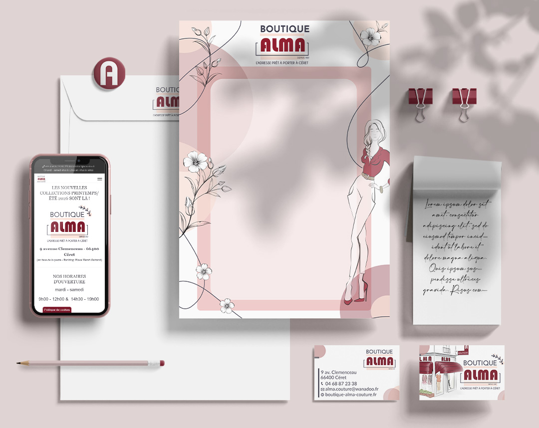 Identité visuelle de la boutique Alma à Céret
